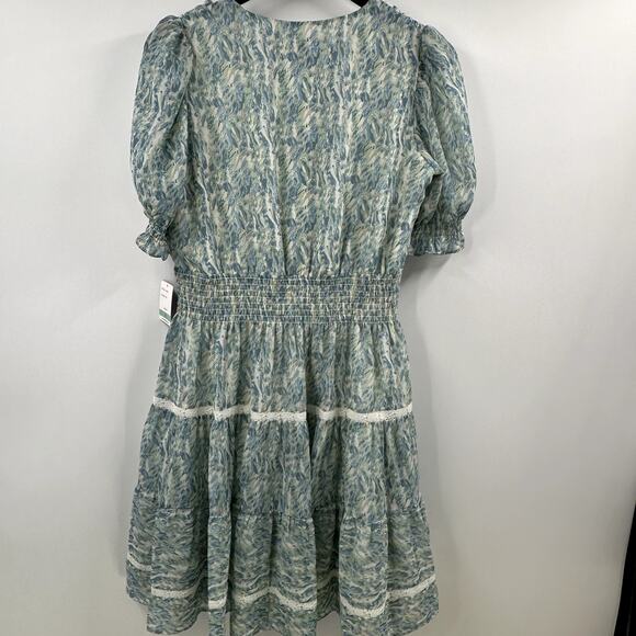 Taylor V Neck Short Sleeve Chiffon Floral Ruffle A Line Dress Size 8 NWT - Picture 8 of 8